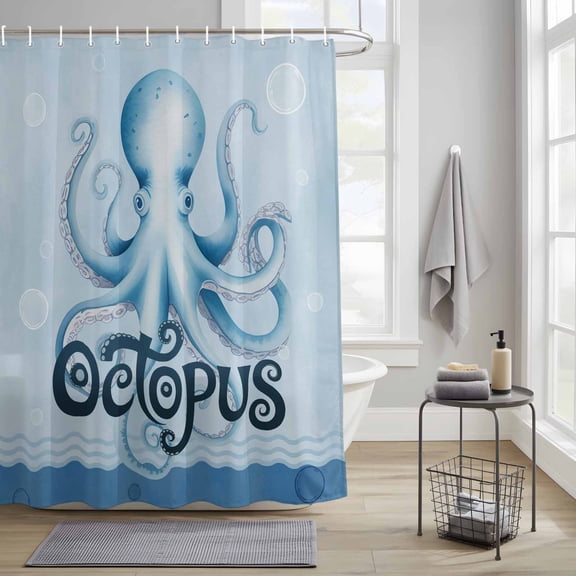 Bathroom Shower Curtain Ocean Sea Octopus Bubble Waterproof Shower Curtains with Hooks, Underwater Animal Blue Theme Bath Curtains Bathtub Curtain Home Decor 36x72in
