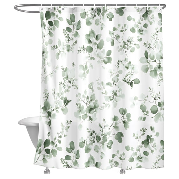 Bathroom Shower Curtain Ombre Sage Green Botanical Waterproof Shower ...