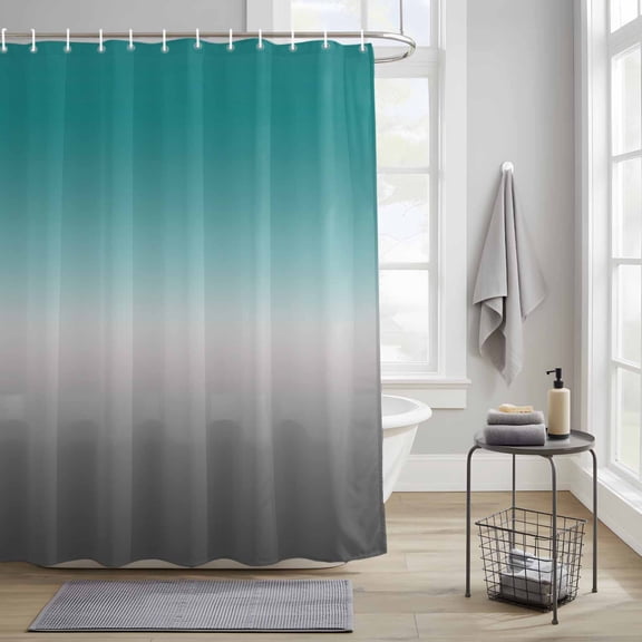 Bathroom Shower Curtain Ombre Turquoise and Grey Waterproof Shower Curtains with Hooks, Abstrat Art Bath Curtains Bathtub Curtain Home Decor 36x72in
