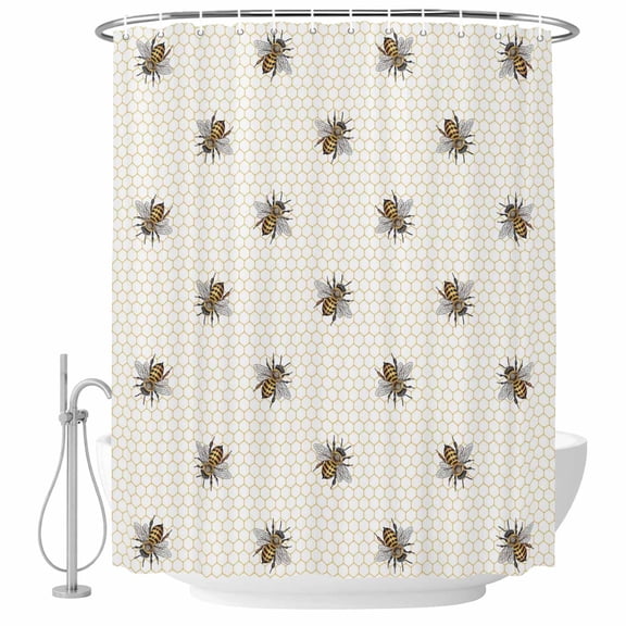 Bathroom Shower Curtain Pastoral Farm Bee Honeycomb Waterproof Shower Curtains with Hooks, Rustic Abstract Hexagon Bath Curtains Bathtub Curtain Home Decor 60x72in