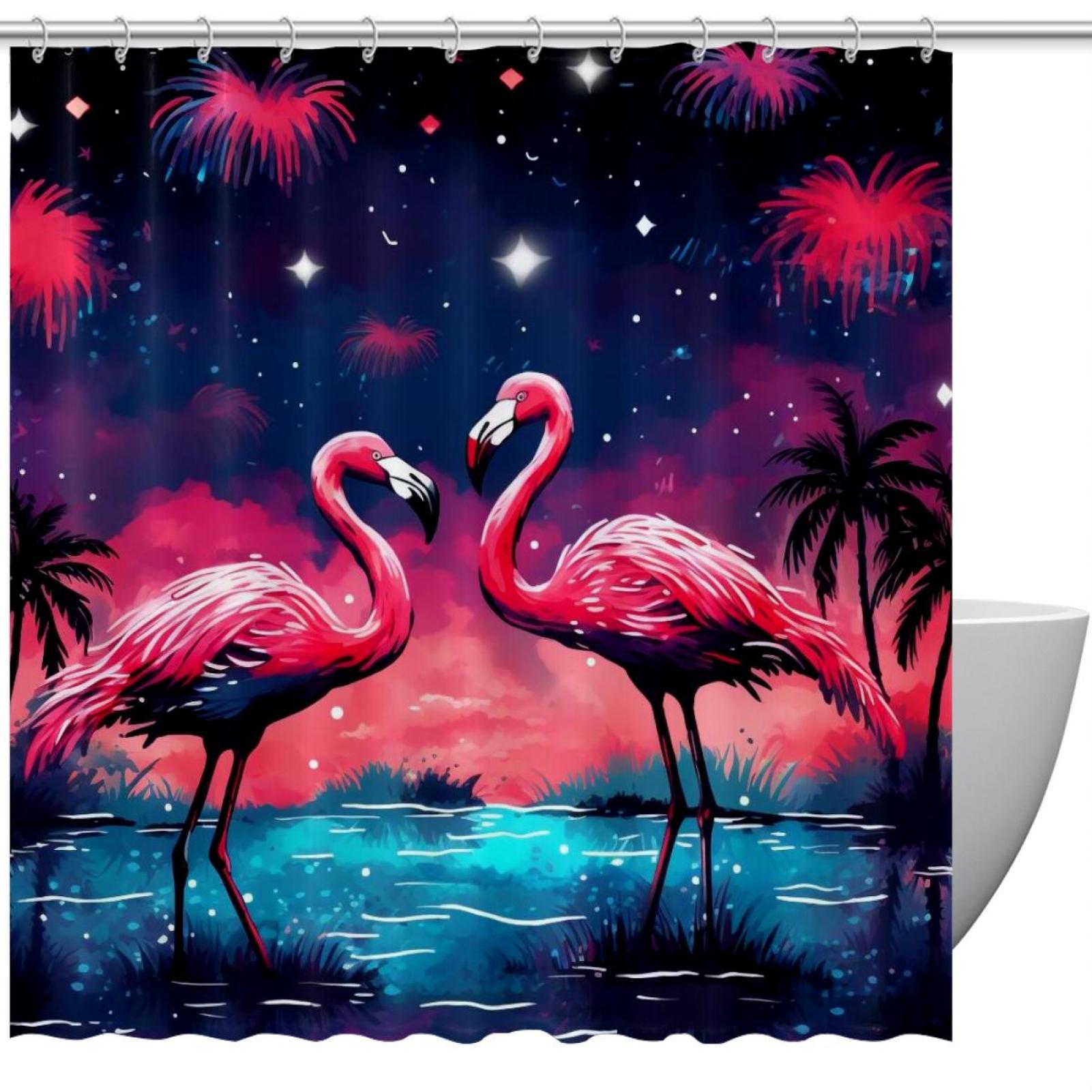 Bathroom Shower Curtain Red Flamingo, Waterproof Fabric Shower Curtain
