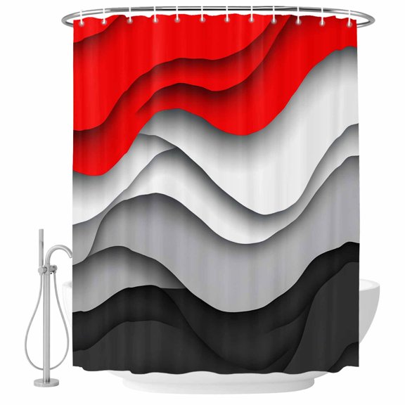 Bathroom Shower Curtain Red Gray Color Blocks Waterproof Shower Curtains with Hooks, Gradient Abstract Geometric Bath Curtains Bathtub Curtain Home Decor 60x72in