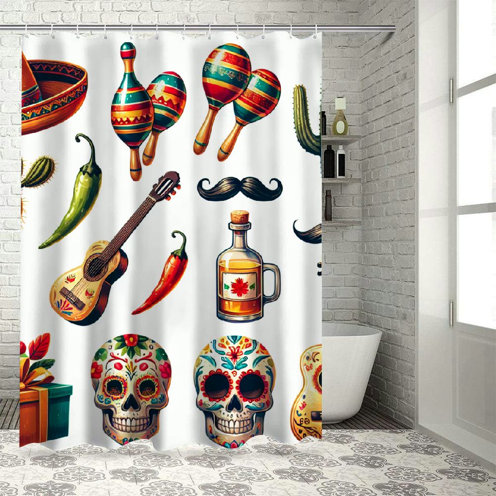 Bathroom Shower Curtain Red Traditional Mexican Carnival Festival Hat