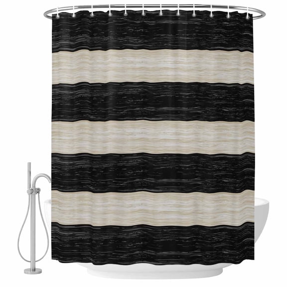 Bathroom Shower Curtain Retro Farm Black and Beige Stripes Waterproof Shower Curtains with Hooks, Rustic Wooden Plank Bath Curtains Bathtub Curtain Home Decor 60x72in
