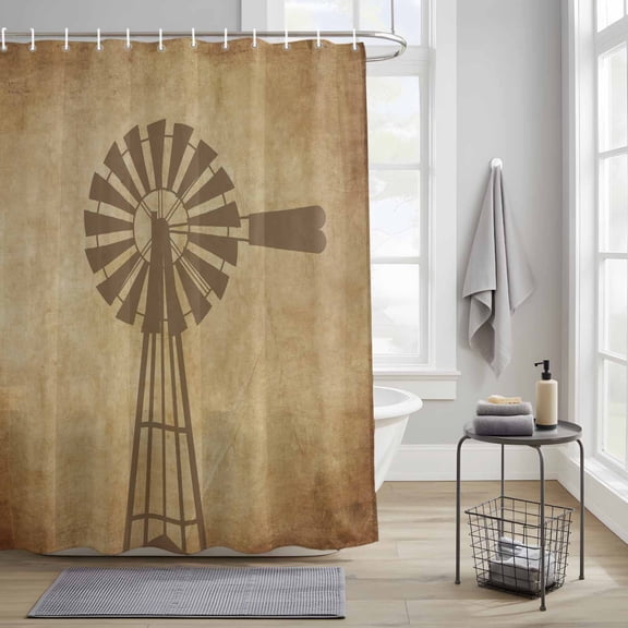 Bathroom Shower Curtain Retro Farms Windmills Waterproof Shower Curtains with Hooks, Country Windmill on Linen Bath Curtains Bathtub Curtain Home Decor 36x72in