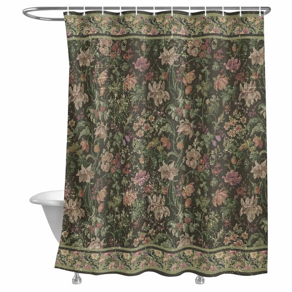 Bathroom Shower Curtain Retro Flower Botanical on Green Waterproof Shower Curtains with Hooks, Vintage Ethnic Style Bath Curtains Bathtub Curtain Home Decor 72x72in