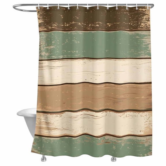Bathroom Shower Curtain Rustic Green Brown Beige Stripes Waterproof Shower Curtains with Hooks, Wood Barn Bath Curtains Bathtub Curtain Home Decor 72x72in