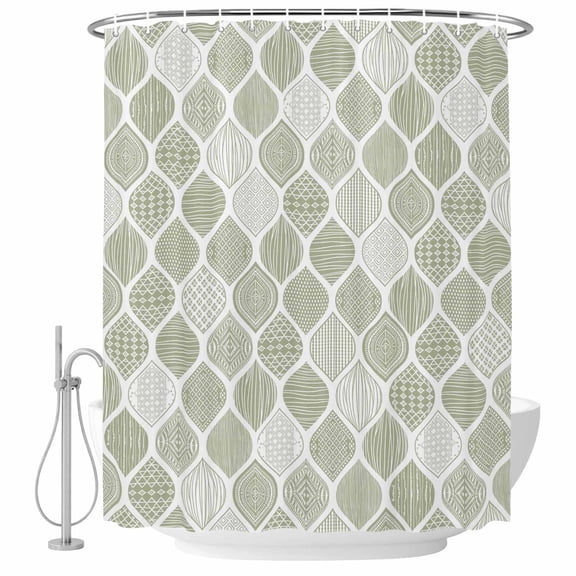Bathroom Shower Curtain Sage Green Bohemian Geometric Waterproof Shower Curtains with Hooks, Abstract Moroccan Pattern Bath Curtains Bathtub Curtain Home Decor 60x72in