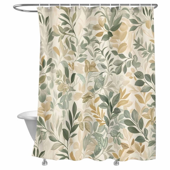 Bathroom Shower Curtain Sage Green Leaf Spring Plant Waterproof Shower Curtains with Hooks, Country Leaves Seamless Bath Curtains Bathtub Curtain Home Decor 72x72in
