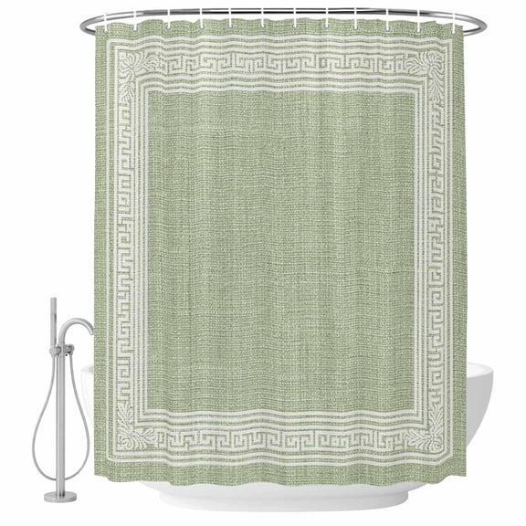 Bathroom Shower Curtain Sage Green Linen Burlap Key Waterproof Shower Curtains with Hooks, Abstract Greek Inspired Texture Bath Curtains Bathtub Curtain Home Decor 60x72in