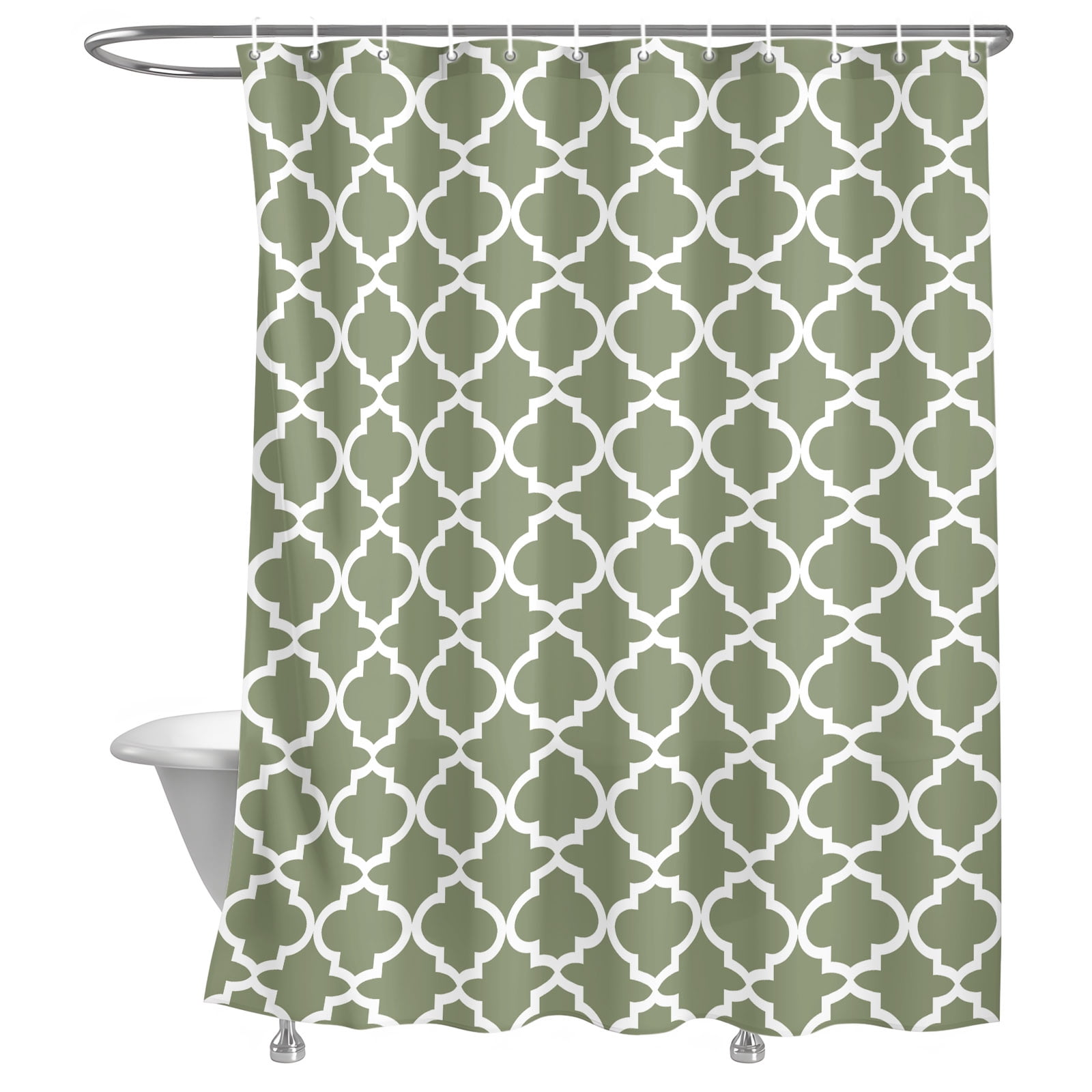 Bathroom Shower Curtain Sage Green Moroccan Grid Waterproof Shower ...
