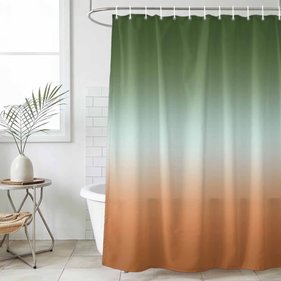 Bathroom Shower Curtain Sage Green Orange Gradient Waterproof Shower Curtains with Hooks, Modern Minimalist Style Ombre Bath Curtains Bathtub Curtain Home Decor 36x72in
