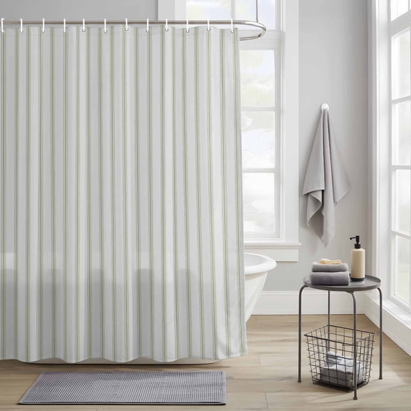 Bathroom Shower Curtain Sage Green Striped on White Art Waterproof Shower Curtains with Hooks, Minimalist Modern Texture Bath Curtains Bathtub Curtain Home Decor 36x72in