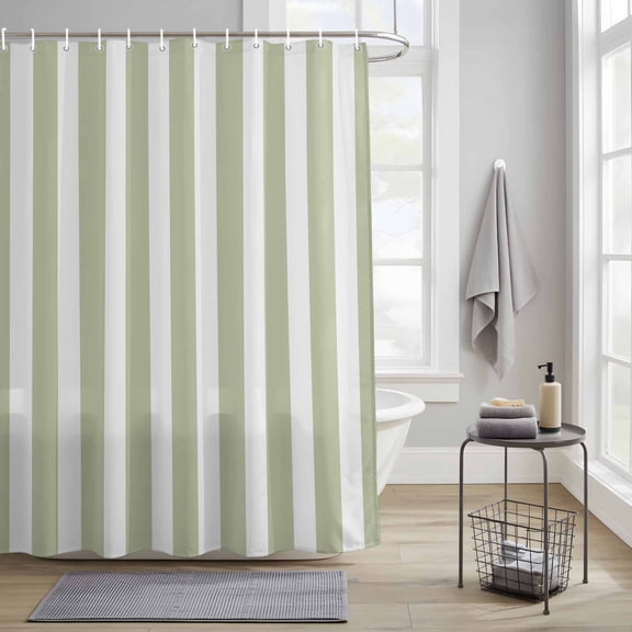 Bathroom Shower Curtain Sage Green and White Stripe Art Waterproof Shower Curtains with Hooks, Minimalist Modern Line Texture Bath Curtains Bathtub Curtain Home Decor 36x72in