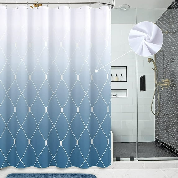 Bathroom Shower Curtain Set White Shower Curtain Blue Ombre Shower Curtain with Hooks Water Repellent Shower Curtain Linen Fabric Shower Curtains Bathtub Hotel, 72x72 inch, Misty Blue