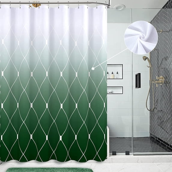 Bathroom Shower Curtain Set White Shower Curtain Ombre Shower Curtain with Hooks Water Repellent Shower Curtain Linen Fabric Shower Curtains Bathtub Hotel, 72x72 inch, Hunter Green