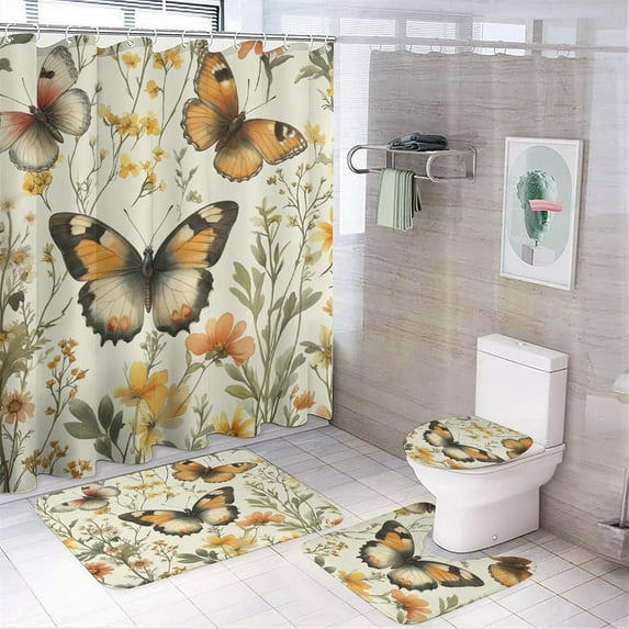 Bathroom Shower Curtain Sets with Rugs, Canadian Maple Leaf Pattern Printed on Modern Shower Curtains for Bathroom Set, Ideal for Apartment RV College Dorm, 72 x 72 inches