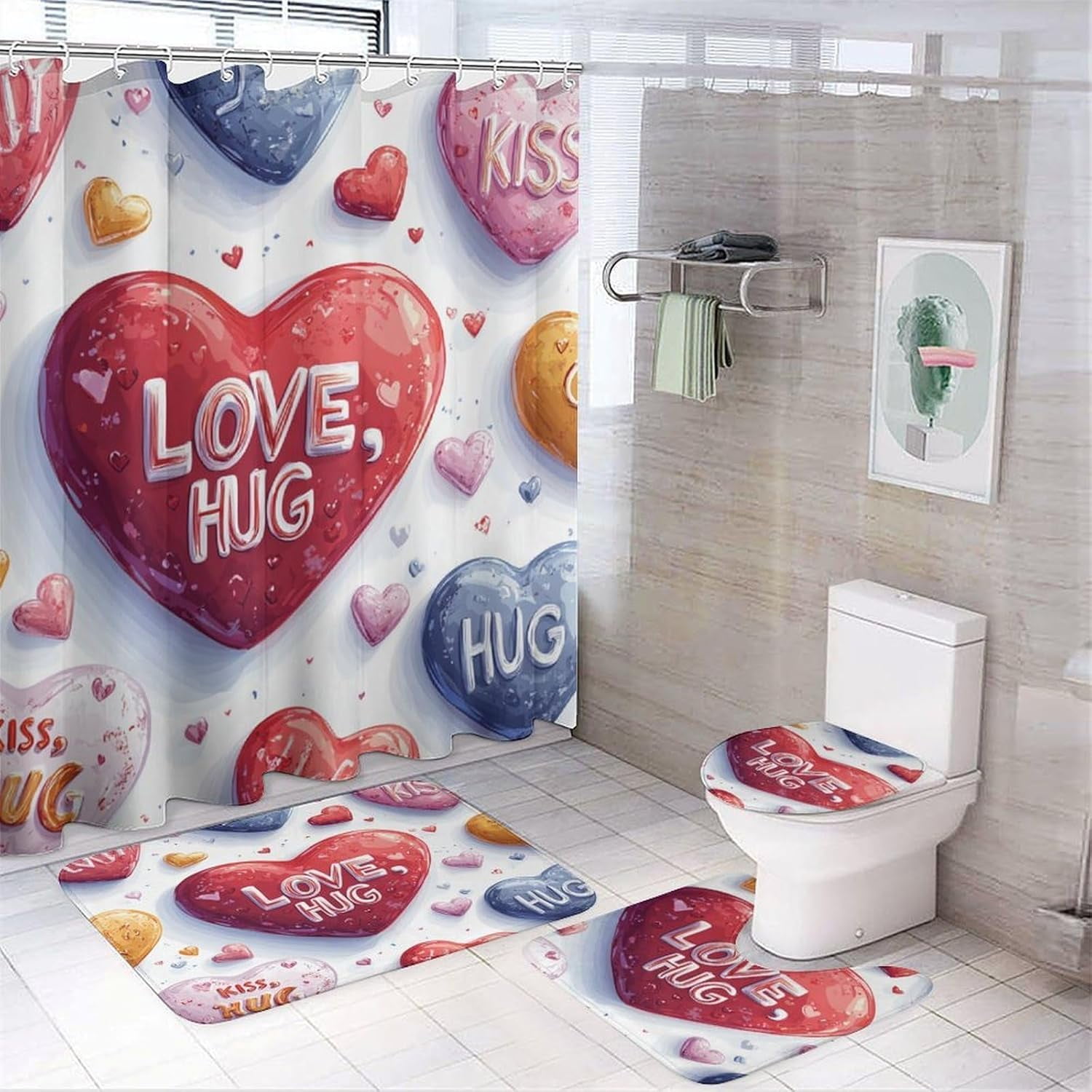 Bathroom Shower Curtain Sets with Rugs, Eucalyptus Leaves Pattern Printed on Bath Sets for Bathroom Accessories, Perfect for Bathroom Hotel Dorm Spa Home, 72 x 72 inches
