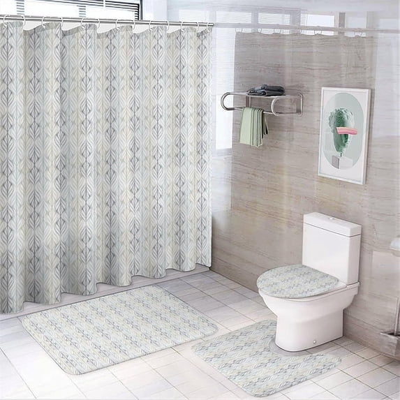 Bathroom Shower Curtain Sets with Rugs, Fallen Leaves Pattern Printed on Bathroom Decor and Accessories, Great for Master Bath Beach House Modern Home, 72 x 72 inches