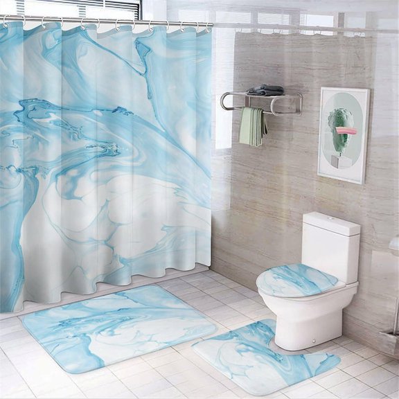 Bathroom Shower Curtain Sets with Rugs, Marble Pattern Printed on Modern Shower Curtains for Bathroom Set, Great for Master Bath Beach House Modern Home, 72 x 72 inches