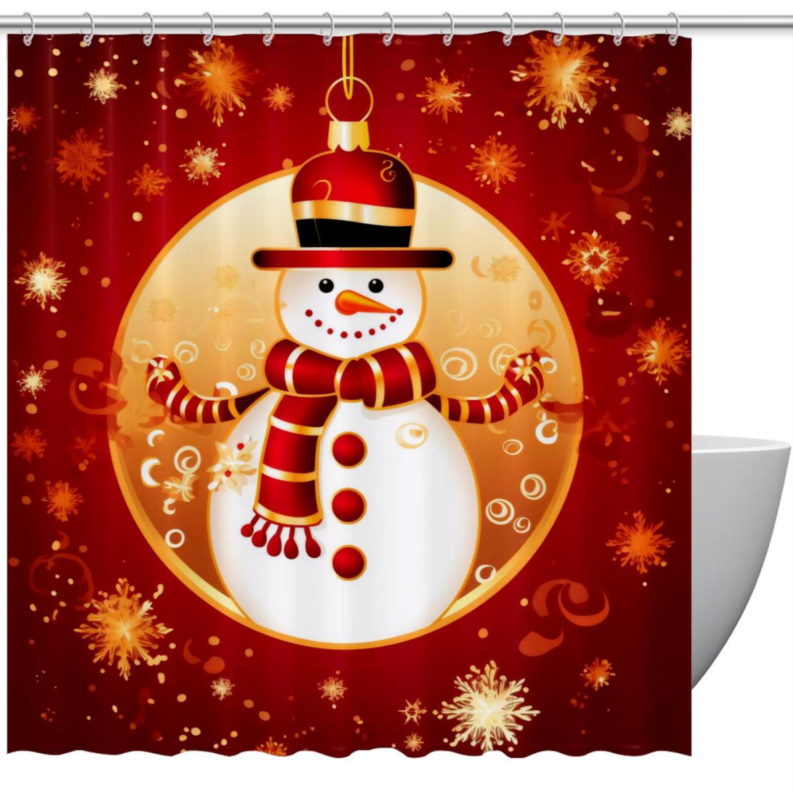 Bathroom Shower Curtain Snowman Ball Xmas, Waterproof Fabric Shower