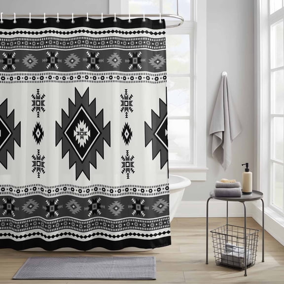 Bathroom Shower Curtain Southwestern Aztec Vintage Geometric Waterproof Shower Curtains with Hooks, Ethnic Tribal Gray Theme Bath Curtains Bathtub Curtain Home Decor 36x72in