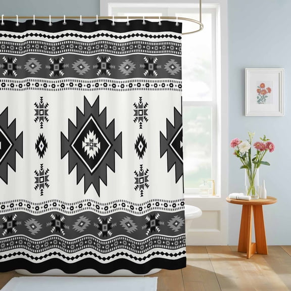 Bathroom Shower Curtain Southwestern Aztec Vintage Geometric Waterproof Shower Curtains with Hooks, Ethnic Tribal Gray Theme Bath Curtains Bathtub Curtain Home Decor 72x84in