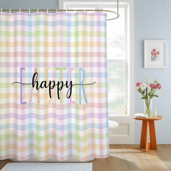 Bathroom Shower Curtain Spring Colorful Checkered Waterproof Shower Curtains with Hooks, Easter Buffalo Plaid Minimalist Style Bath Curtains Bathtub Curtain Home Decor 72x84in