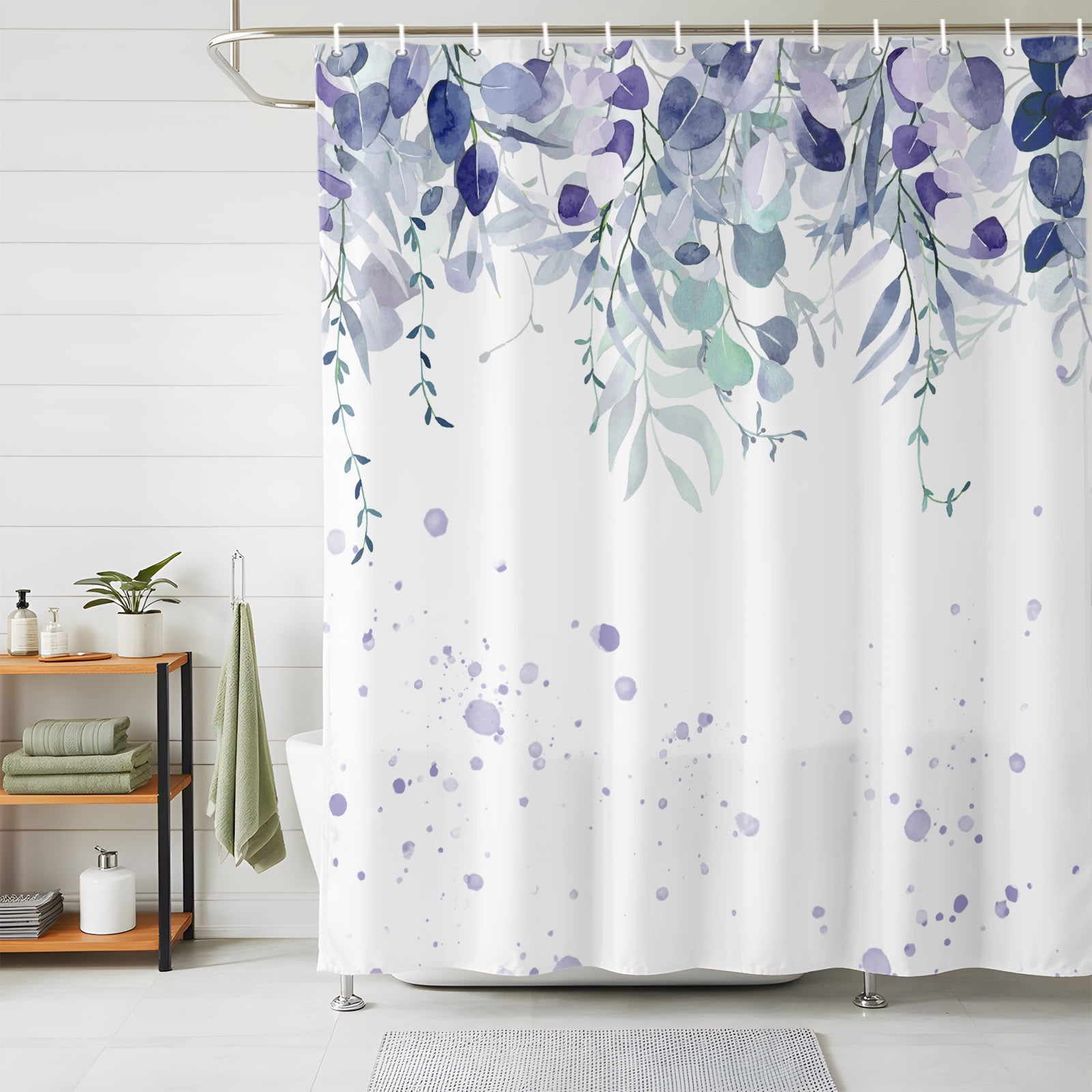 Bathroom Shower Curtain Spring Eucalyptus Leaves Gradient Waterproof ...