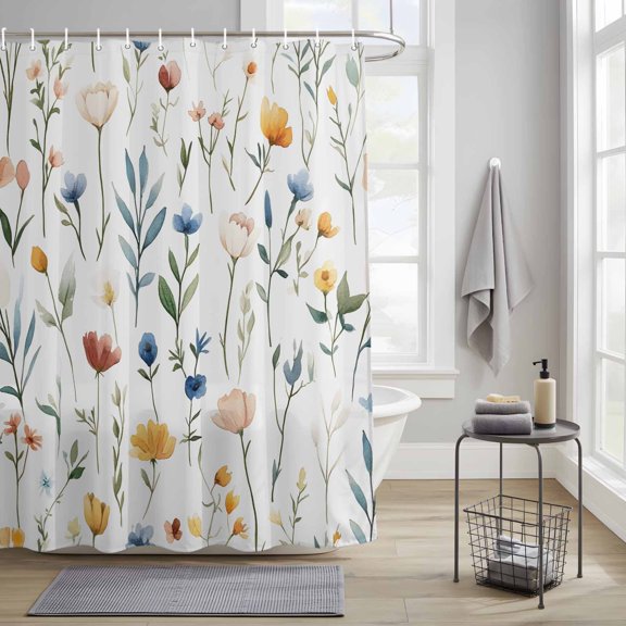 Bathroom Shower Curtain Spring Farm Blossom WildFlower Waterproof Shower Curtains with Hooks, Spring Simple Plants Bath Curtains Bathtub Curtain Home Decor 36x72in