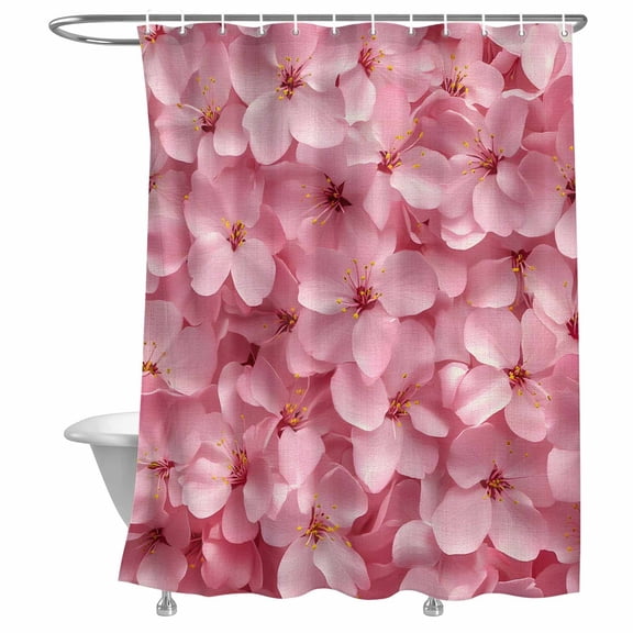 Bathroom Shower Curtain Spring Pastoral Pink Flower on Linen Waterproof Shower Curtains with Hooks, Watercolor Floral Plant Bath Curtains Bathtub Curtain Home Decor 72x72in