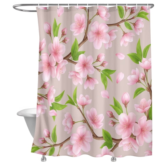 Bathroom Shower Curtain Spring Pink Flower Tree Branch Waterproof ...