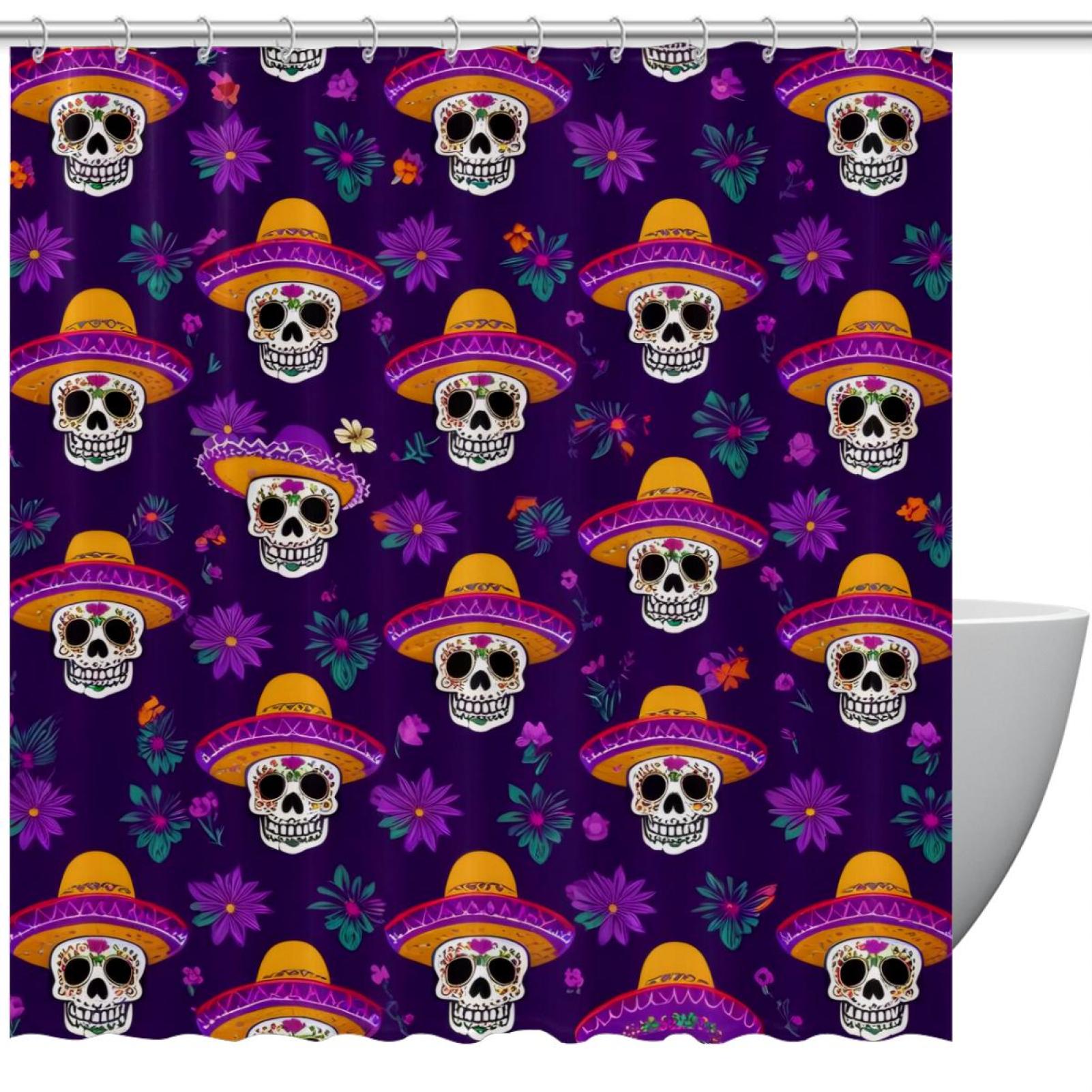 Bathroom Shower Curtain Sugar Skulls and Florals, Waterproof Fabric