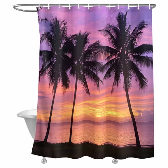 Bathroom Shower Curtain Summer Beach Sunset Waterproof Shower Curtains with Hooks, Palm Trees Shadow Bath Curtains Bathtub Curtain Home Decor 72x72in