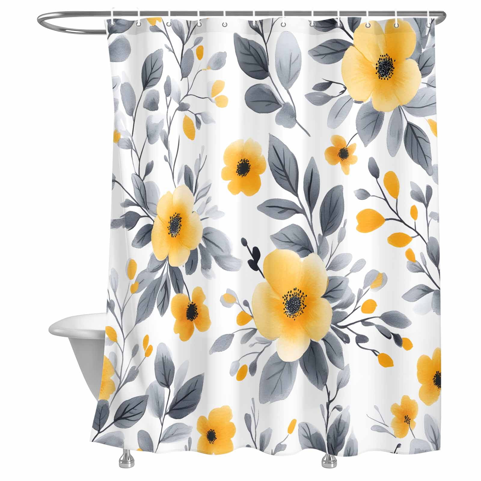 Bathroom Shower Curtain Summer Country Yellow Flower Waterproof Shower ...