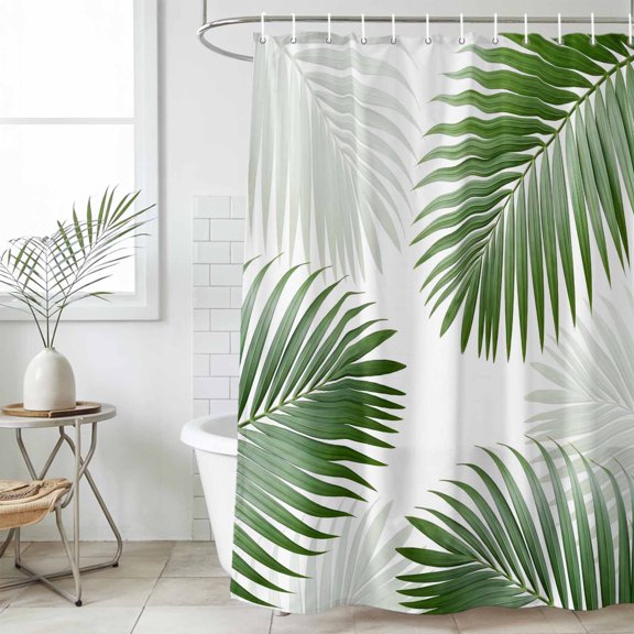 Bathroom Shower Curtain Summer Forest Green Palm Leaves Waterproof Shower Curtains with Hooks, Tropical Plants Bath Curtains Bathtub Curtain Home Decor 36x72in
