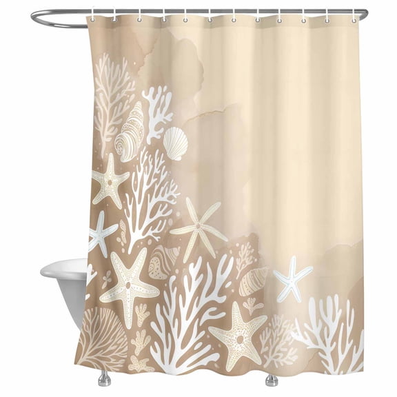 Bathroom Shower Curtain Summer Ocean Beach Starfish Waterproof Shower Curtains with Hooks, Watercolor Coral Shell Conch Bath Curtains Bathtub Curtain Home Decor 72x72in
