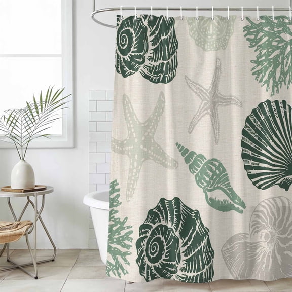 Bathroom Shower Curtain Summer Ocean Conch Shell Coral Waterproof Shower Curtains with Hooks, Abstract Starfish Retro Linen Bath Curtains Bathtub Curtain Home Decor 36x72in