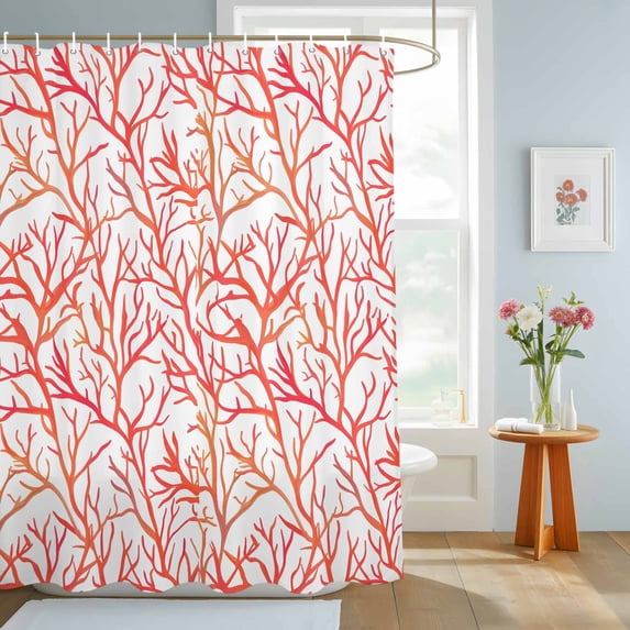 Bathroom Shower Curtain Summer Ocean Coral Waterproof Shower Curtains with Hooks, Watercolor Orange Marine Life Art Bath Curtains Bathtub Curtain Home Decor 72x84in