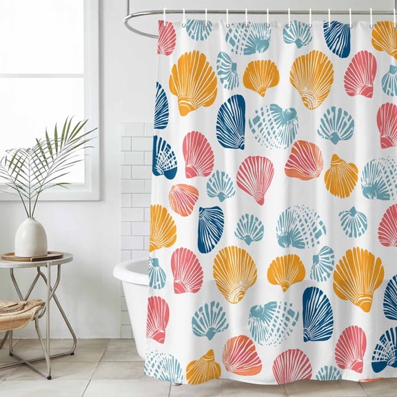 Bathroom Shower Curtain Summer Ocean Shell Colorful Waterproof Shower Curtains with Hooks, Nautical Sea Conch Seamless Bath Curtains Bathtub Curtain Home Decor 36x72in