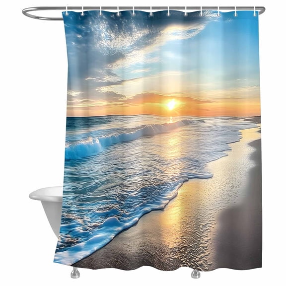 Bathroom Shower Curtain Summer Ocean Spray Sunset Waterproof Shower Curtains with Hooks, Seaside Beach Cloud Sky Bath Curtains Bathtub Curtain Home Decor 72x72in