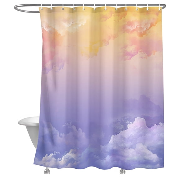 Bathroom Shower Curtain Summer Sky Sunset Pink Gradient Clouds Waterproof Shower Curtains with Hooks, Romantic Purple Cloud