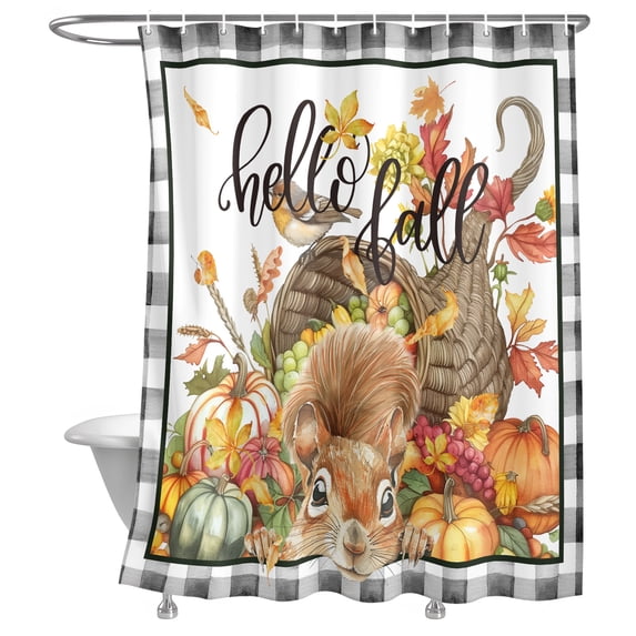 Bathroom Shower Curtain Thanksgiving Pumpkin Squirrel Waterproof Shower ...