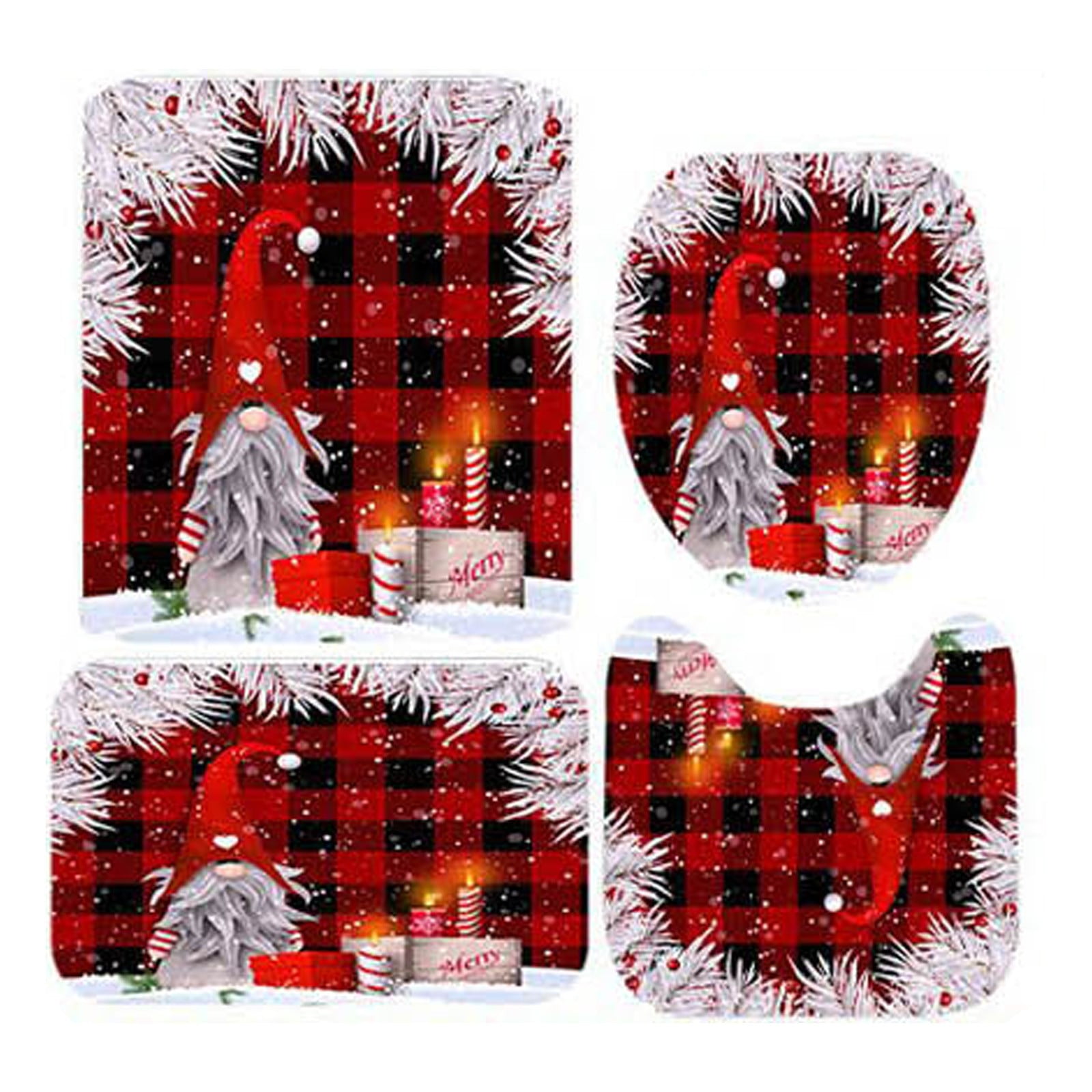 Bathroom Shower Curtain Toilet Lid U Shaped Mat Floor Mat Four Piece