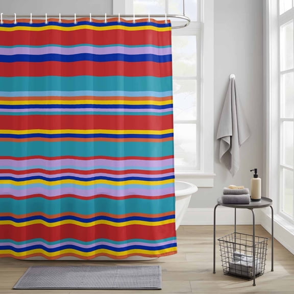 Bathroom Shower Curtain Traditional Mexico Colorful Stripes Waterproof Shower Curtains with Hooks, Modern Lines Art Bath Curtains Bathtub Curtain Home Decor 36x72in