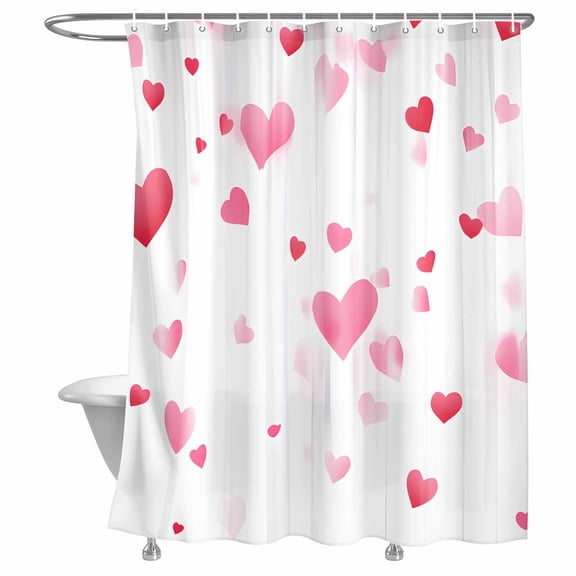 Bathroom Shower Curtain Valentine's Day Pink Love on White Waterproof Shower Curtains with Hooks, Romance Dream Bath Curtains Bathtub Curtain Home Decor 72x72in