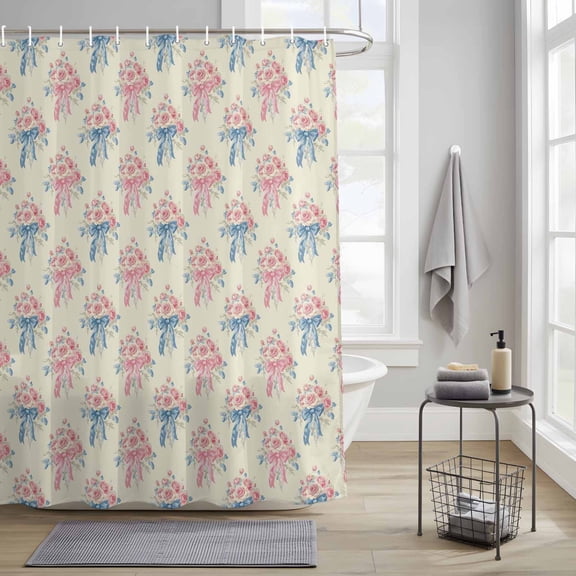 Bathroom Shower Curtain Valentine's Day Pink Rose Bouquet Waterproof Shower Curtains with Hooks, Romance Floral Seamless Bath Curtains Bathtub Curtain Home Decor 36x72in