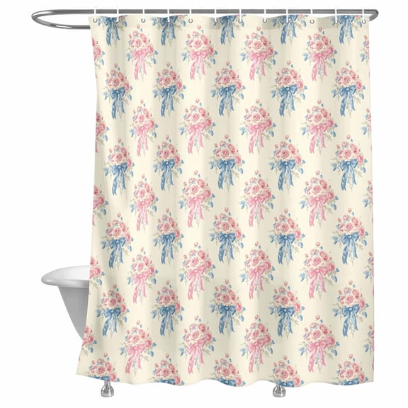 Bathroom Shower Curtain Valentine's Day Pink Rose Bouquet Waterproof Shower Curtains with Hooks, Romance Floral Seamless Bath Curtains Bathtub Curtain Home Decor 72x72in