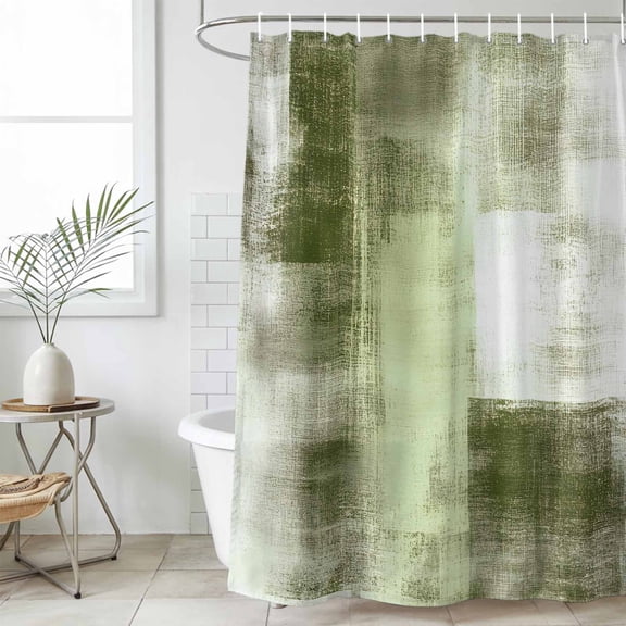 Bathroom Shower Curtain Vintage Abstract Oil Painting Art Waterproof Shower Curtains with Hooks, Green Collage Texture Bath Curtains Bathtub Curtain Home Decor 36x72in
