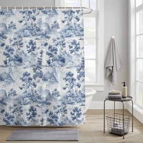 Bathroom Shower Curtain Vintage Blue Garden Tree Mountain Waterproof Shower Curtains with Hooks, Chinoiserie Landscape Bath Curtains Bathtub Curtain Home Decor 36x72in